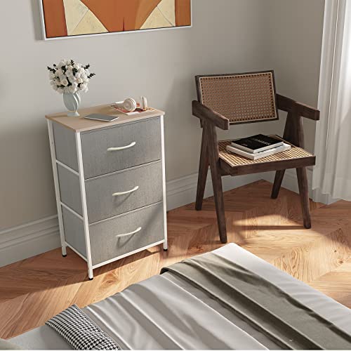 Maxtown Dresser for Bedroom 3 Drawers Fabric Storage Tower Organizer Unit for Living Room Closet Hallway Dormitory Decor - Sturdy Steel Frame and Handles Wooden Top (White/Black/Brown)