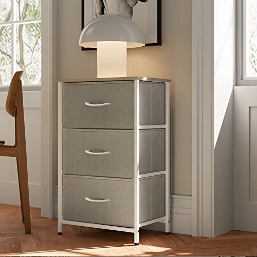 Maxtown Dresser for Bedroom 3 Drawers Fabric Storage Tower Organizer Unit for Living Room Closet Hallway Dormitory Decor - Sturdy Steel Frame and Handles Wooden Top (White/Black/Brown)