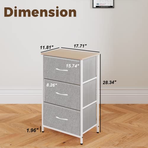 Maxtown Dresser for Bedroom 3 Drawers Fabric Storage Tower Organizer Unit for Living Room Closet Hallway Dormitory Decor - Sturdy Steel Frame and Handles Wooden Top (White/Black/Brown)