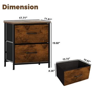 Maxtown Dresser for Bedroom 2 Drawers Fabric Storage Tower Organizer Unit for Living Room Closet Hallway Dormitory Decor - Sturdy Steel Frame and Handles Wooden Top Brown