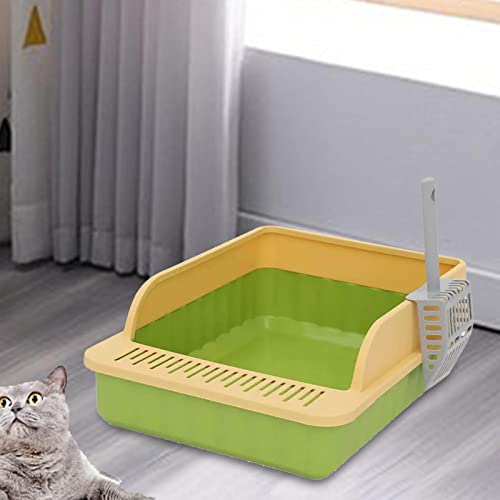 MagiDeal Pet Litter Tray Potty Toilet High Sided Cat Litter Box for Small and Medium Cats, Green Yellow