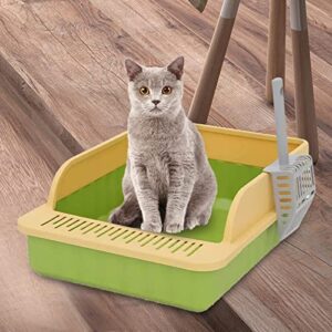 MagiDeal Pet Litter Tray Potty Toilet High Sided Cat Litter Box for Small and Medium Cats, Green Yellow