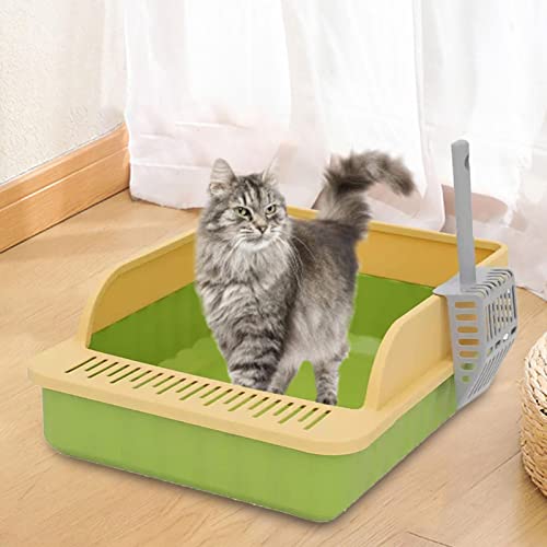 MagiDeal Pet Litter Tray Potty Toilet High Sided Cat Litter Box for Small and Medium Cats, Green Yellow