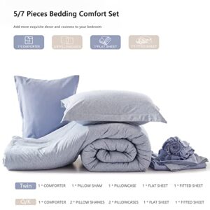 UNILIBRA Bed in a Bag Twin 5 Pieces - Blue Twin Comforter Set Soft for All Seasons - Cationic Dyeing Bedding Comforter Sets with Comforter, Flat Sheet, Fitted Sheet, Pillowcases & Shams