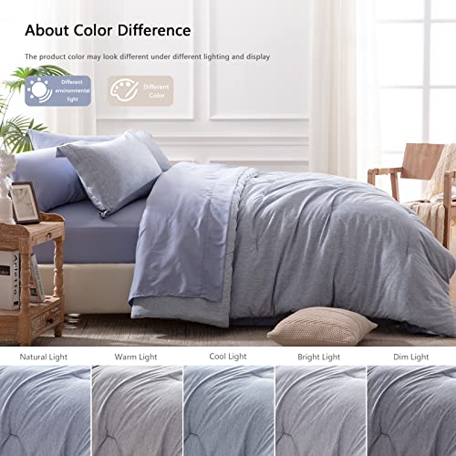 UNILIBRA Bed in a Bag Twin 5 Pieces - Blue Twin Comforter Set Soft for All Seasons - Cationic Dyeing Bedding Comforter Sets with Comforter, Flat Sheet, Fitted Sheet, Pillowcases & Shams