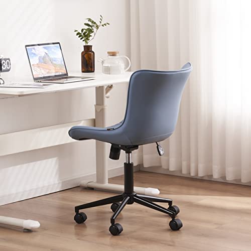 YOUTASTE Office Chair Modern Armless Desk Chair, Height Adjustable Swivel Rocking Computer Task Chair, Faux Leather Sewing Chairs with Wheels, Stylish Lounge Vanity Chair,Blue