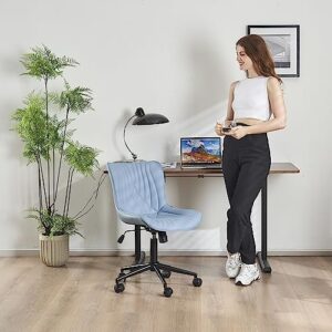 YOUTASTE Office Chair Modern Armless Desk Chair, Height Adjustable Swivel Rocking Computer Task Chair, Faux Leather Sewing Chairs with Wheels, Stylish Lounge Vanity Chair,Blue