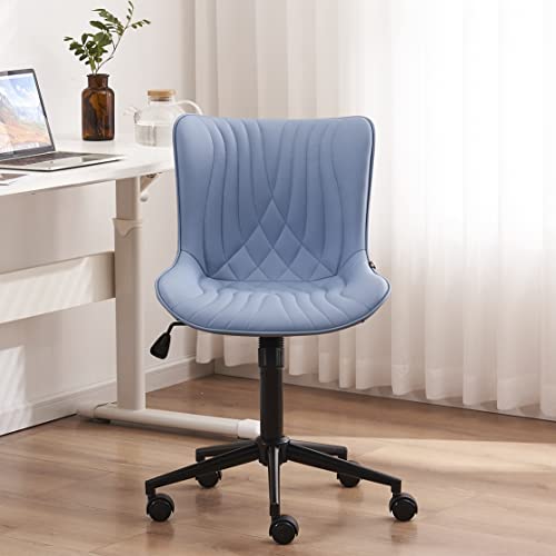 YOUTASTE Office Chair Modern Armless Desk Chair, Height Adjustable Swivel Rocking Computer Task Chair, Faux Leather Sewing Chairs with Wheels, Stylish Lounge Vanity Chair,Blue