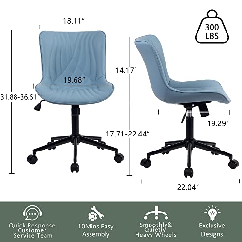 YOUTASTE Office Chair Modern Armless Desk Chair, Height Adjustable Swivel Rocking Computer Task Chair, Faux Leather Sewing Chairs with Wheels, Stylish Lounge Vanity Chair,Blue