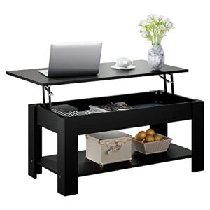 meilocar wood coffee table, lift top coffee table with storage shelf and hidden compartment, black coffee table for living room reception room, 38.58in l, black