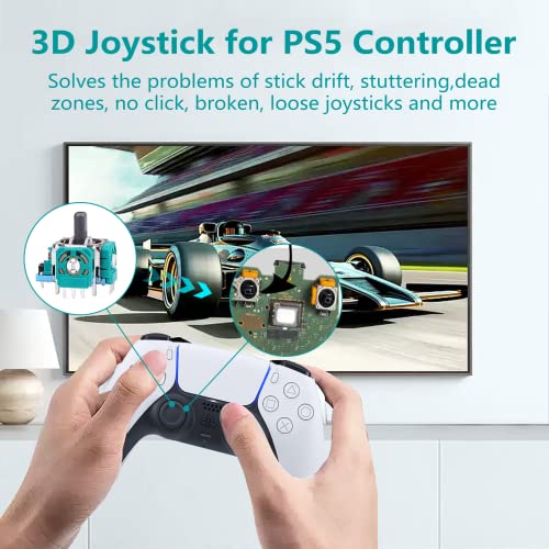Joysticks Replacement for PS5 Controller, AOLION 3D Joystick Module Parts Compatible with Playstation 5 DualSense Controller, 51 PCS PS5 Controller Replacement parts with 4 Joystick, 4 Thumbstick, 10 Protective Ring and More
