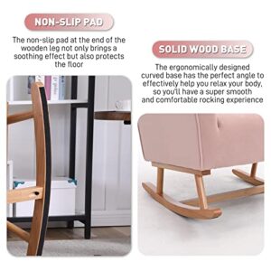 Rophefx Velvet Nursery Rocking Chairs, Glider Rocker for Baby Nursery with Solid Wood Base, Modern Accent Armchair with High Backrest, Pink