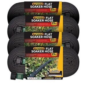 4 pack flat soaker hose 25ft for garden beds, cloth soaker hose for efficient & effective watering of plants – garden soaker hoses with heavy duty & easy to install (25ftx4)