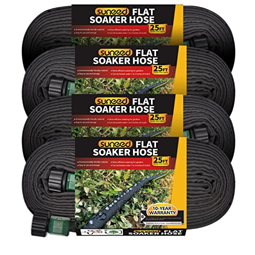 4 Pack Flat Soaker Hose 25FT for Garden Beds, Cloth Soaker Hose for Efficient & Effective Watering of Plants – Garden Soaker Hoses with Heavy Duty & Easy to Install (25ftx4)
