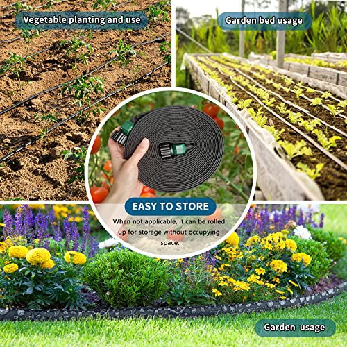 4 Pack Flat Soaker Hose 25FT for Garden Beds, Cloth Soaker Hose for Efficient & Effective Watering of Plants – Garden Soaker Hoses with Heavy Duty & Easy to Install (25ftx4)