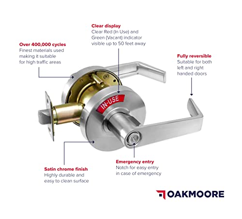 Commercial Grade Bathroom Door Lock with Occupancy Indicator - See Occupied Vacancy or Engaged Status On Public Restroom Toilet - with Deadbolt Locks