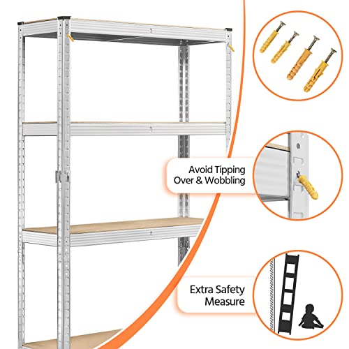 Topeakmart 2 PCS 5-Tier Utility Shelves, Metal Storage Shelves Garage Shelving Unit Adjustable Garage Storage Shelves Storage Racks Heavy Duty Shed Shelving- Silver, 35.5 x 12 x 71 Inch