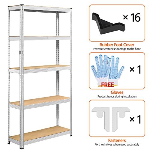 Topeakmart 2 PCS 5-Tier Utility Shelves, Metal Storage Shelves Garage Shelving Unit Adjustable Garage Storage Shelves Storage Racks Heavy Duty Shed Shelving- Silver, 35.5 x 12 x 71 Inch