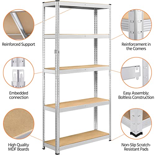 Topeakmart 2 PCS 5-Tier Utility Shelves, Metal Storage Shelves Garage Shelving Unit Adjustable Garage Storage Shelves Storage Racks Heavy Duty Shed Shelving- Silver, 35.5 x 12 x 71 Inch