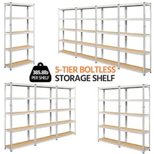 Topeakmart 2 PCS 5-Tier Utility Shelves, Metal Storage Shelves Garage Shelving Unit Adjustable Garage Storage Shelves Storage Racks Heavy Duty Shed Shelving- Silver, 35.5 x 12 x 71 Inch