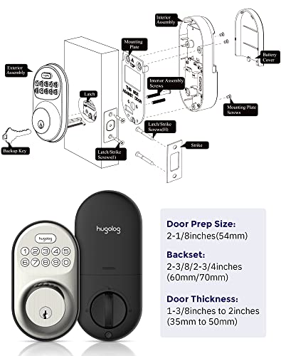 Hugolog Keyless Entry Door Lock with Keypad,Deadbolt Lock Electronic, Motorized Auto-Locking Easy Easy Installation High Security Material for Metal Home & Office