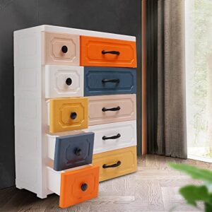 LiFuJunDong 5 Tiers Modern Plastic Dresser Storage Tower Closet on Wheel, Colorful Storage Cabinet Multi-Layer Household Seam Storage Cabinet for Bedroom Living Room Nursery