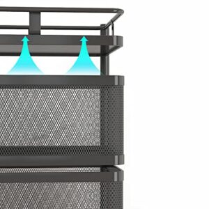 4-layer Rolling Storage Cart for Fruit Vegetable, Multi-Functional Black Square Rotary Storage Rack with Mesh Baskets & Wheels for Kitchen, Living Room, Office, Bathroom, 26.5 x 26.5 x 80cm