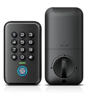 veise fingerprint door lock, keyless entry door lock with biometric deadbolt, electronic deadbolt lock for front door, backlit keypad, type-c charger port backup power, auto-lock, easy install, black