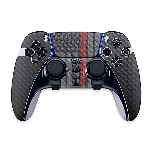 MightySkins Carbon Fiber Skin Compatible with PS5 DualSense Edge Controller - Thin Red Line | Protective, Durable Textured Carbon Fiber Finish | Easy to Apply & Change Styles | Made in The USA