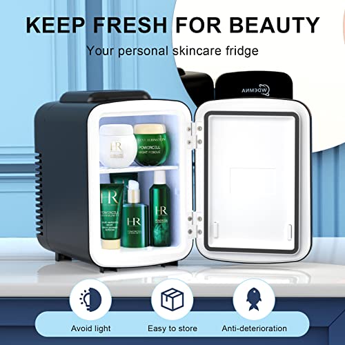 Mini Fridge, 4 Liter/6 Cans Skincare Fridge for Bedroom, 110V AC/12V DC Portable Thermoelectric Cooler and Warmer Small Refrigerators for Beauty & Makeup, Dorm Office and Car, DIY Shelves