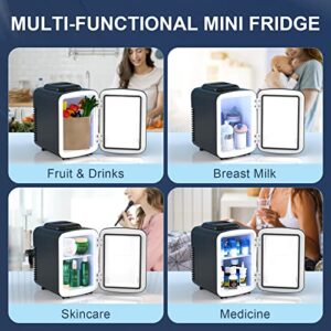 Mini Fridge, 4 Liter/6 Cans Skincare Fridge for Bedroom, 110V AC/12V DC Portable Thermoelectric Cooler and Warmer Small Refrigerators for Beauty & Makeup, Dorm Office and Car, DIY Shelves