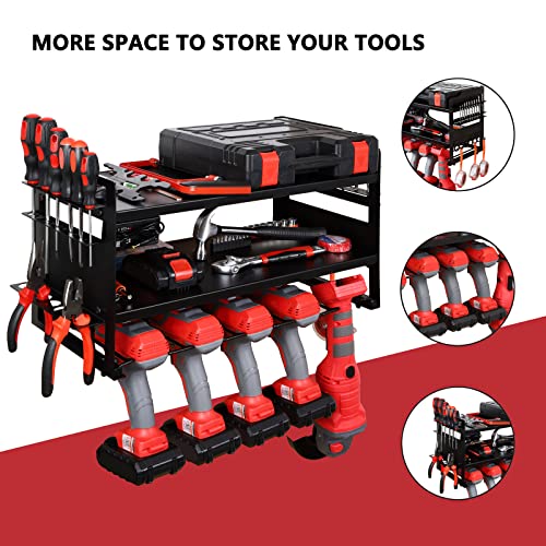 JUJULY Power Tool Organizer Wall Moun 5 Drill Holdert,Garage Heavy Duty Floating Tool Organization And Storage For Workshop Shelves