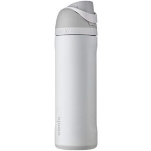 Owala FreeSip Insulated Stainless Steel Water Bottle with Straw & Silicone Water Bottle Boot, Anti-Slip Protective Sleeve Cover for 24-oz FreeSip, Twist, and Flip Stainless Steel Water Bottles, Grey