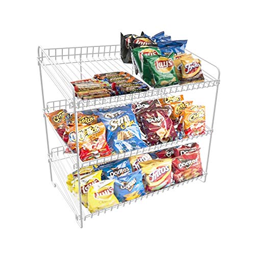 FixtureDisplays® 24" Wide X 14.9" Deep X 23.2" Tall 3-Open-Shelf Wire Rack for Countertop Chips Snack Book Display Organizer Concession Theatre Kitchen Pantry Stand White 19396-WHITE-2D