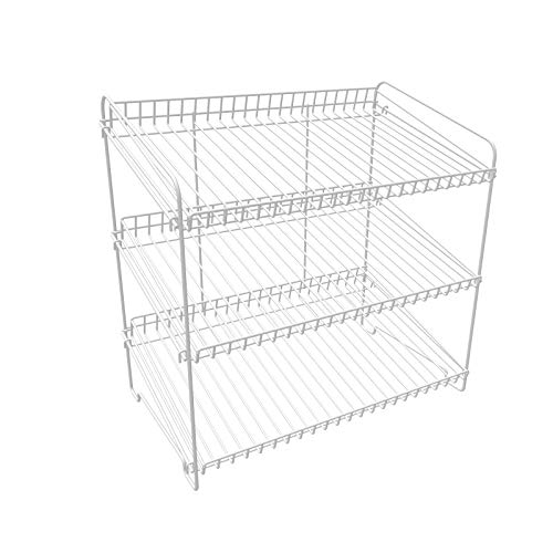 FixtureDisplays® 24" Wide X 14.9" Deep X 23.2" Tall 3-Open-Shelf Wire Rack for Countertop Chips Snack Book Display Organizer Concession Theatre Kitchen Pantry Stand White 19396-WHITE-2D