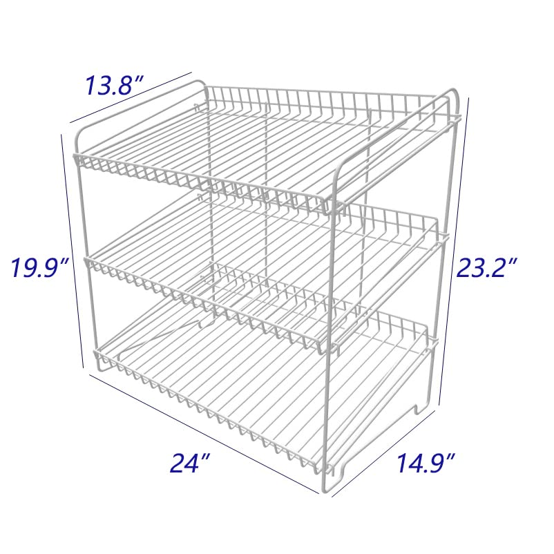 FixtureDisplays® 24" Wide X 14.9" Deep X 23.2" Tall 3-Open-Shelf Wire Rack for Countertop Chips Snack Book Display Organizer Concession Theatre Kitchen Pantry Stand White 19396-WHITE-2D