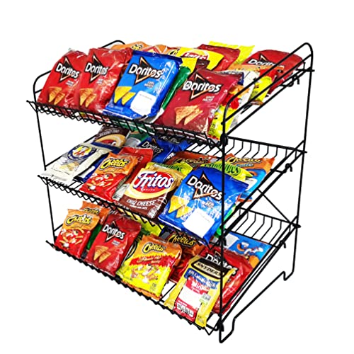 FixtureDisplays® 24" Wide X 14.9" Deep X 23.2" Tall 3-Open-Shelf Wire Rack for Countertop Chips Snack Book Display Organizer Concession Theatre Kitchen Pantry Stand Black 19396NEW