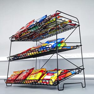FixtureDisplays® 24" Wide X 14.9" Deep X 23.2" Tall 3-Open-Shelf Wire Rack for Countertop Chips Snack Book Display Organizer Concession Theatre Kitchen Pantry Stand Black 19396NEW
