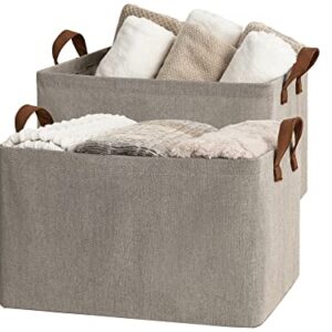 StorageWorks Storage Baskets for Shelves with Metal Frame, Canvas Storage Bins, Baby Gift Basket, Brown and Beige, 2-Pack