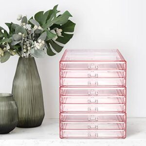 Ikee Design Acrylic Jewelry Makeup Storage Drawer Organizer, 3 Pieces Storage Set for Home Storage and Office Stationary Drawers, Pink Color, 9.38" W x 5.38" D x 12.75" H