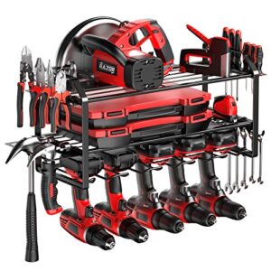 vzznn power tool organizer, drill holder wall mount with 5 slots, metal drill rack for garage organization, cordless drill storage for father's day gift