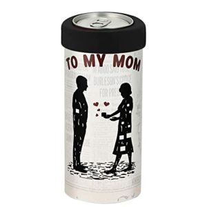 mother's birthday gift for mom from son, skinny can cooler sleeves, to my mom, double-walled stainless steel slim tumbler, fits all 12oz slim cans, christmas day birthday gift（light yellow）