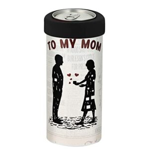 Mother's Birthday Gift for Mom from Son, Skinny Can Cooler Sleeves, To My Mom, Double-Walled Stainless Steel Slim Tumbler, Fits All 12oz Slim Cans, Christmas Day Birthday Gift（Light yellow）