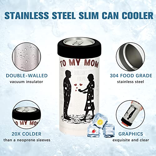 Mother's Birthday Gift for Mom from Son, Skinny Can Cooler Sleeves, To My Mom, Double-Walled Stainless Steel Slim Tumbler, Fits All 12oz Slim Cans, Christmas Day Birthday Gift（Light yellow）