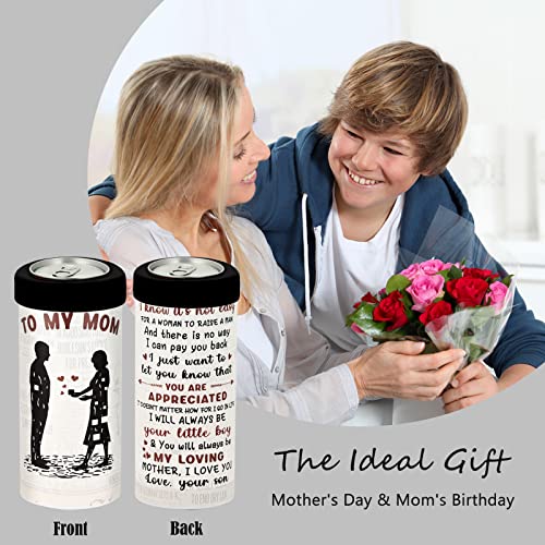 Mother's Birthday Gift for Mom from Son, Skinny Can Cooler Sleeves, To My Mom, Double-Walled Stainless Steel Slim Tumbler, Fits All 12oz Slim Cans, Christmas Day Birthday Gift（Light yellow）