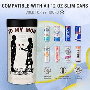 Mother's Birthday Gift for Mom from Son, Skinny Can Cooler Sleeves, To My Mom, Double-Walled Stainless Steel Slim Tumbler, Fits All 12oz Slim Cans, Christmas Day Birthday Gift（Light yellow）