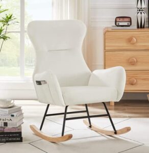 hansones modern accent rocking chair,upholstered glider rocker for baby, indoor for living room/bedroom/nursery (white velvet)