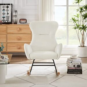 hansones Modern Accent Rocking Chair,Upholstered Glider Rocker for Baby, Indoor for Living Room/Bedroom/Nursery (White Velvet)