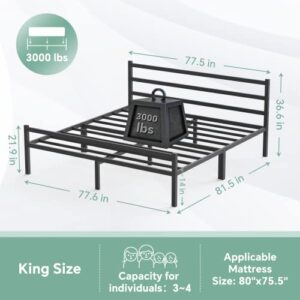 FEMOND King Bed Frame with Headboard and Footboard, 14 Inch Metal Bed Frame Platform with Storage, Noise Free, Heavy Duty Steel, No Box Spring Needed, Anti-Slip, Easy Assembly (Max Load: 3000lb)