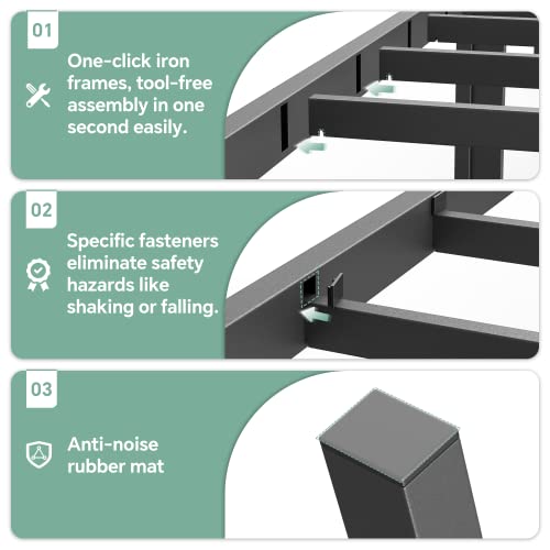 FEMOND Queen Bed Frame with Headboard and Footboard, 14 Inch Metal Bed Frame Platform with Storage, Noise Free, Heavy Duty Steel, No Box Spring Needed, Anti-Slip, Easy Assembly (Max Load: 2500lb)